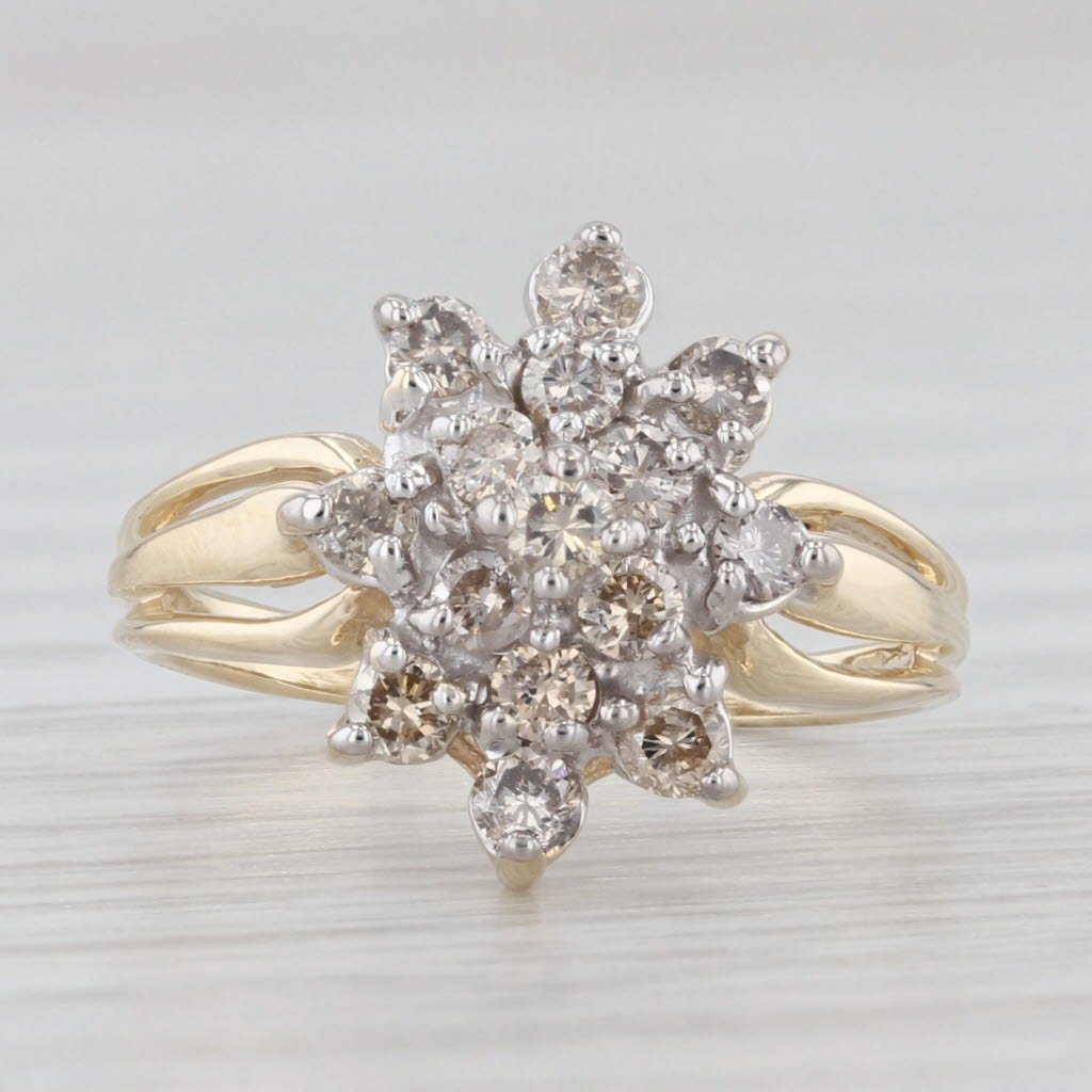 Light Gray 0.45ctw Diamond Cluster Ring 10k Yellow Gold Size 3.75 Engagement