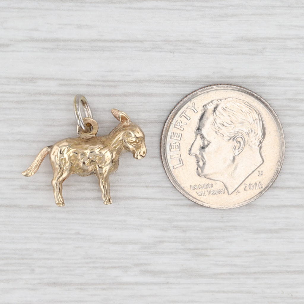 Light Gray Vintage Small Donkey Charm 14k Yellow Gold Small Pendant