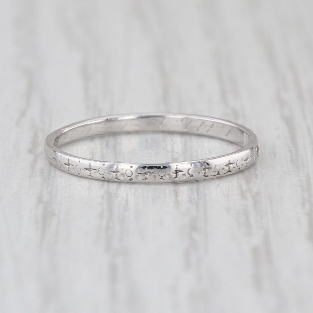 Vintage Diamond Wedding Band 18k White Gold Size 7.75-8 Ring Stackable