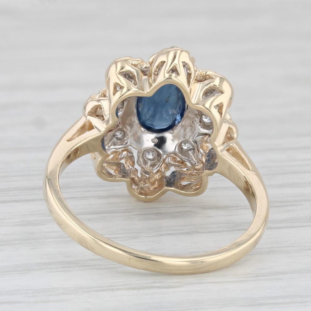 Light Gray 1.89ctw Blue Sapphire Oval Cabochon Diamond Flower Ring 14k Gold Size 7.25