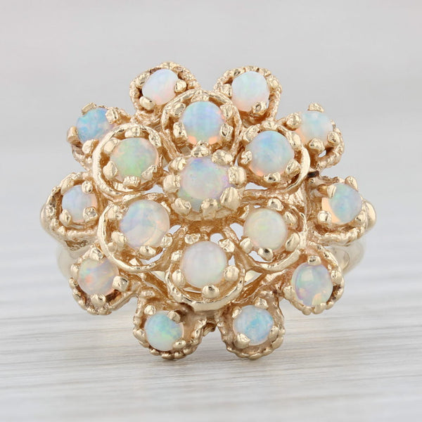 Light Gray Vintage Opal Cluster Ring 14k Yellow Gold Cocktail Size 6