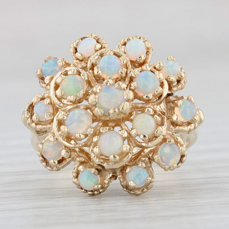 Light Gray Vintage Opal Cluster Ring 14k Yellow Gold Cocktail Size 6