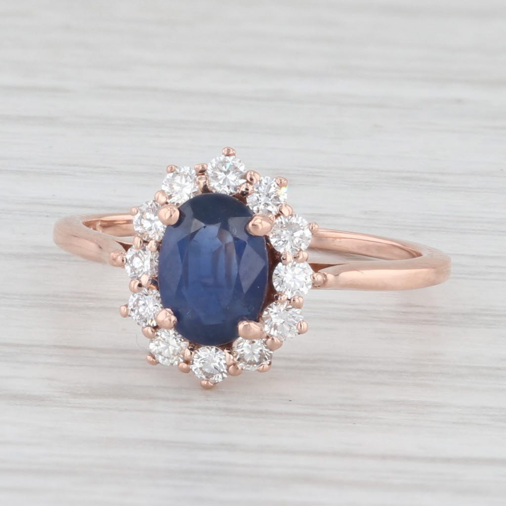 Light Gray 1.30ctw Oval Blue Sapphire Diamond Halo Ring 14k Rose Gold Size 5 Engagement