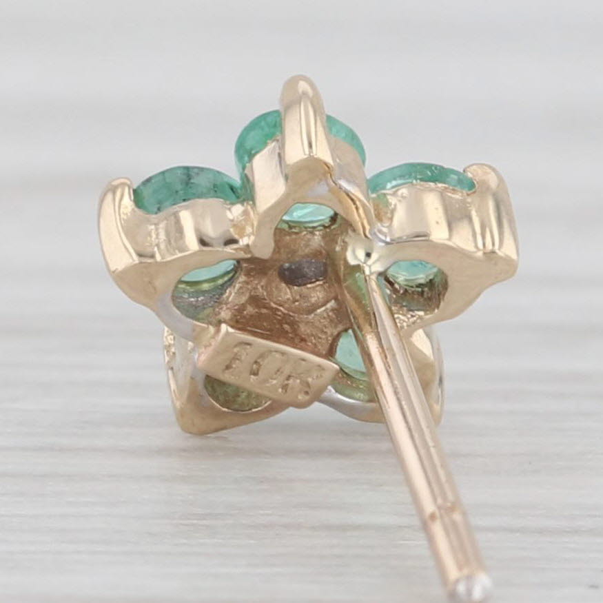 Light Gray 0.40ctw Emerald Diamond Flower Stud Earrings 10k Yellow Gold
