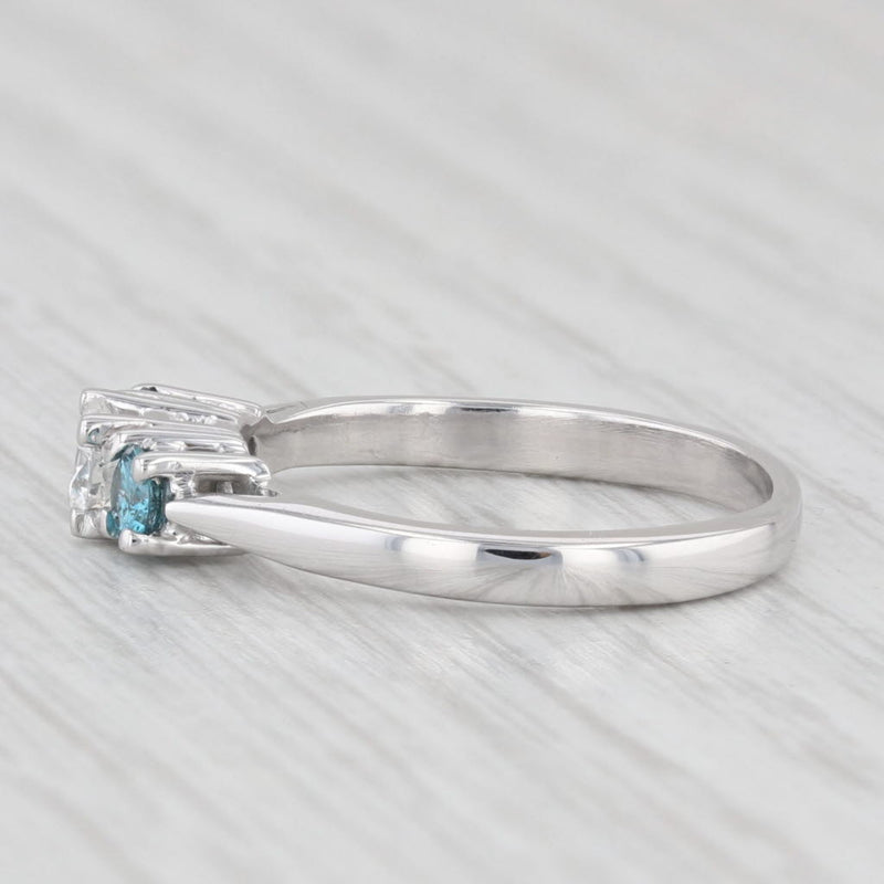 Light Gray 0.50ctw White Blue Diamond 3-Stone Ring 14k White Gold Size 6 Engagement