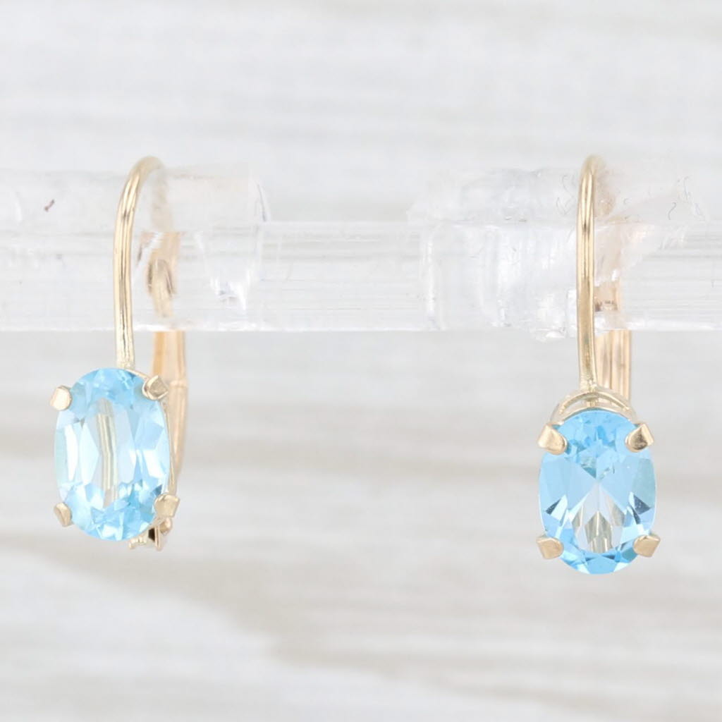 Light Gray 1ctw Blue Topaz Drop Earrings 10k Yellow Gold Hook Posts Lever Backs