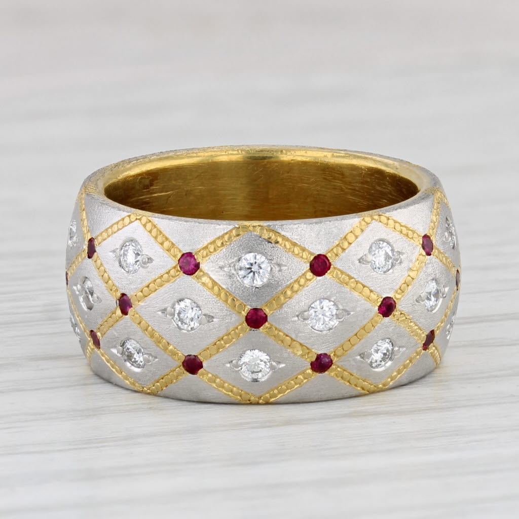 Light Gray David Zoltan Ruby Dutchess Band 0.82 Ruby Diamond Ring 22k Gold 950 Platinum