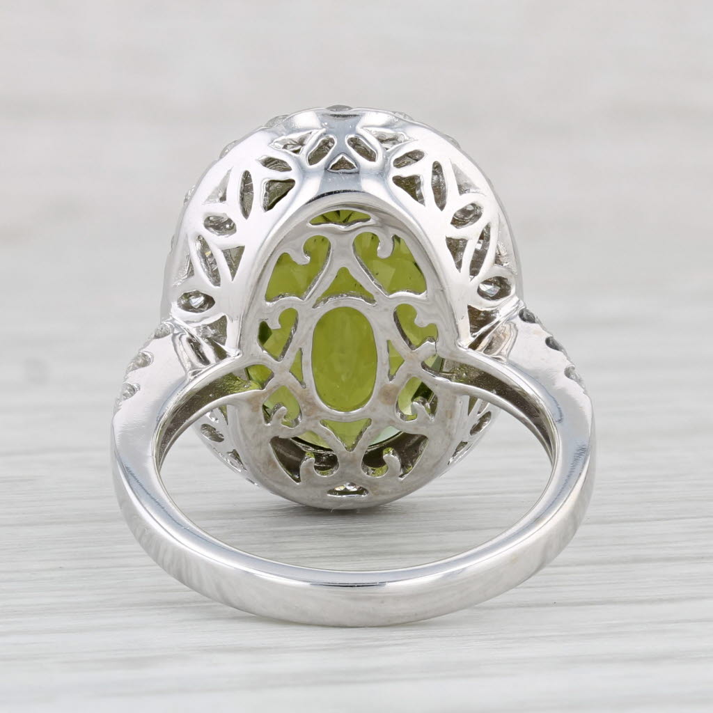 Light Gray 12.10ctw Peridot Diamond Halo Ring 18k White Gold Size 7 M Christoff