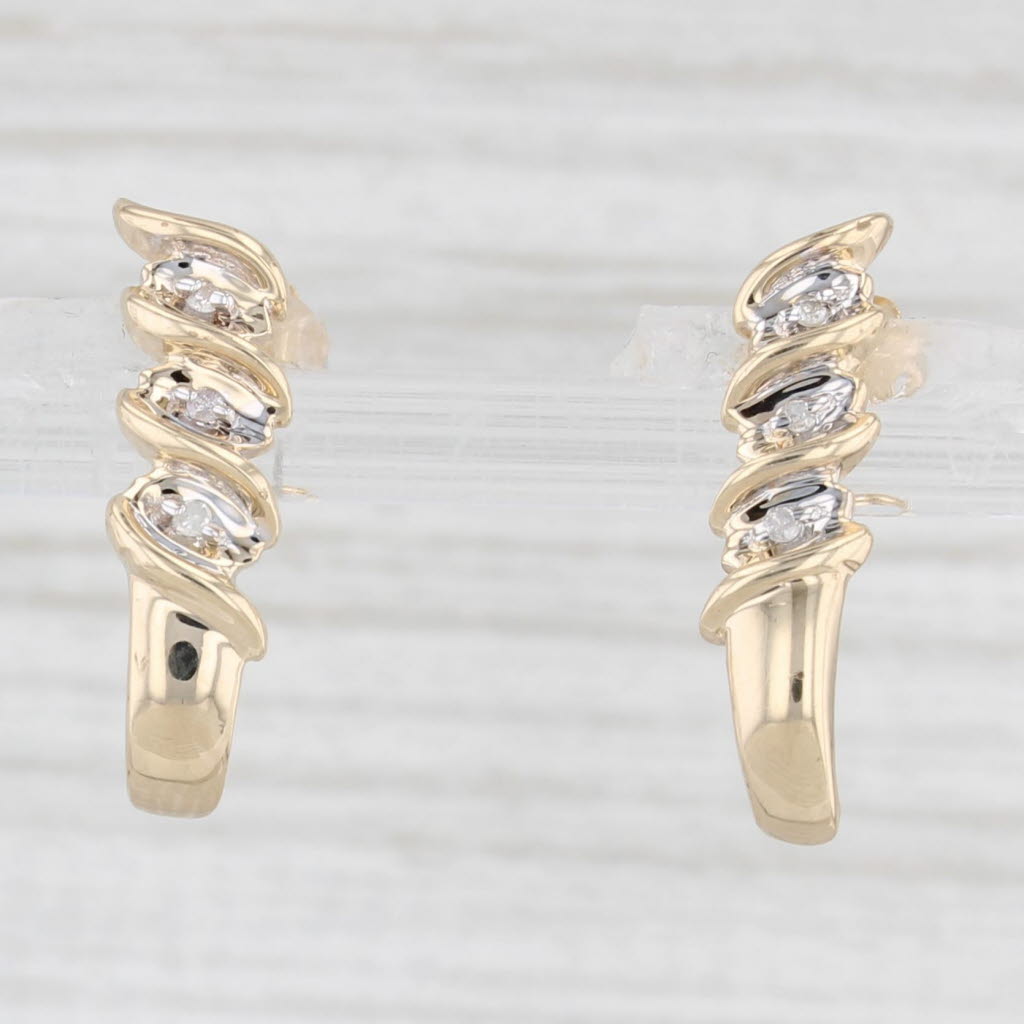 Light Gray Diamond Journey J-Hook Earrings 14k Yellow Gold Pierced Drops