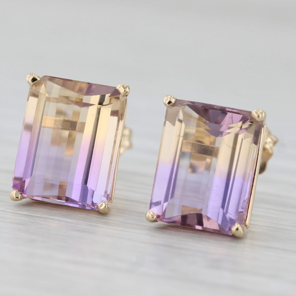 Gray Purple Yellow 6.20ctw Ametrine Stud Earrings 14k Yellow Gold Solitaires