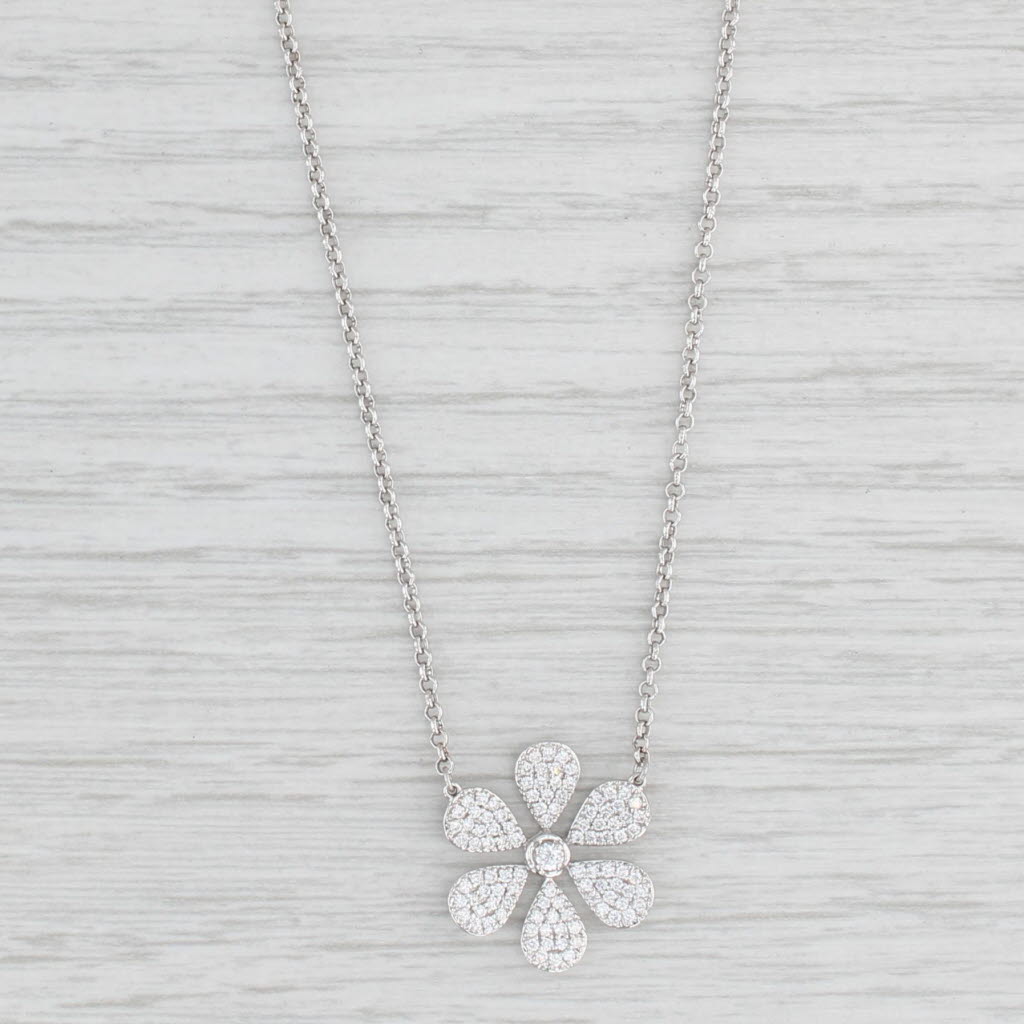 Light Gray New 0.45ctw Diamond Flower Pendant 14k White Gold Cable Chain 17-19" Adjustable