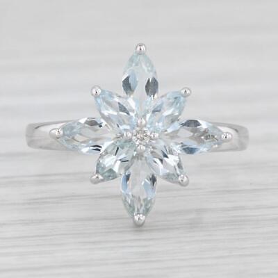 Light Gray 1.50ctw Aquamarine Flower Cluster Ring 10k White Gold Size 7.25