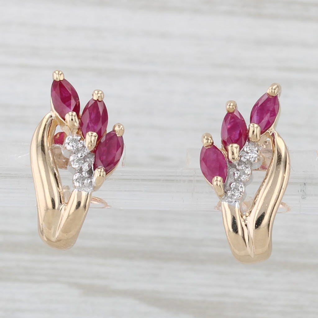 Light Gray 0.82ctw Ruby Diamond Stud Earrings 10k Yellow Gold