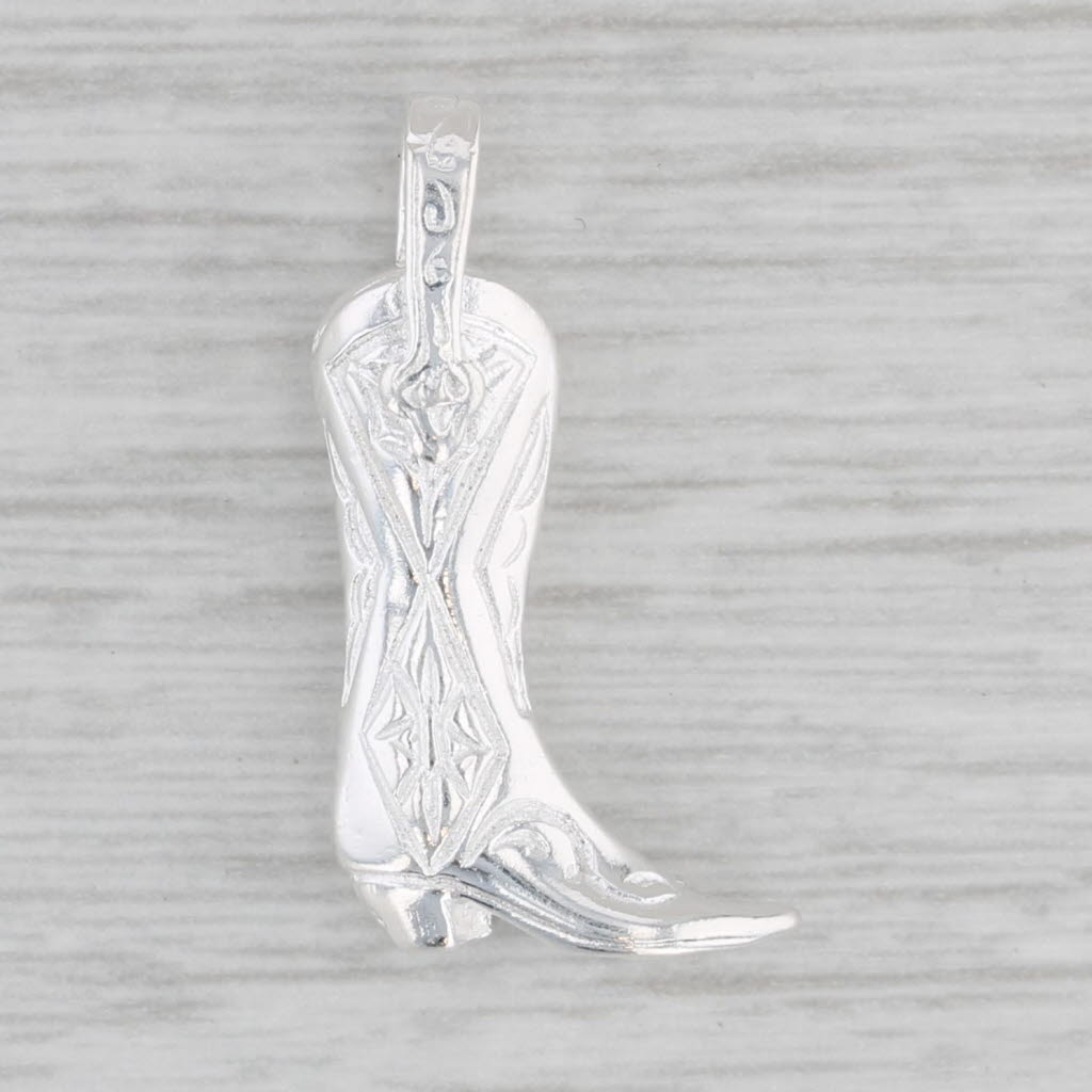 Light Gray New Cowboy Boot Pendant Sterling Silver Western Charm