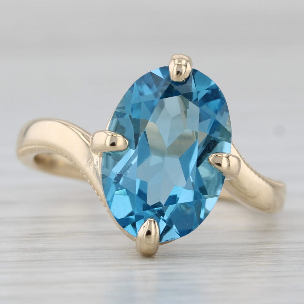 Gray New Blue Topaz Ring 10k Yellow Gold 7.25ct Oval Solitaire Size 7.75