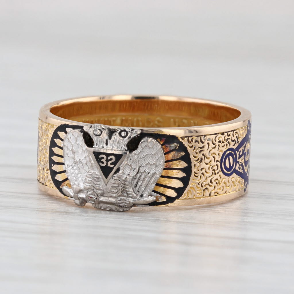 Vintage Masonic Ring 14k Gold Scottish Rite Size 7 Band Yod Rose Croix Engraved