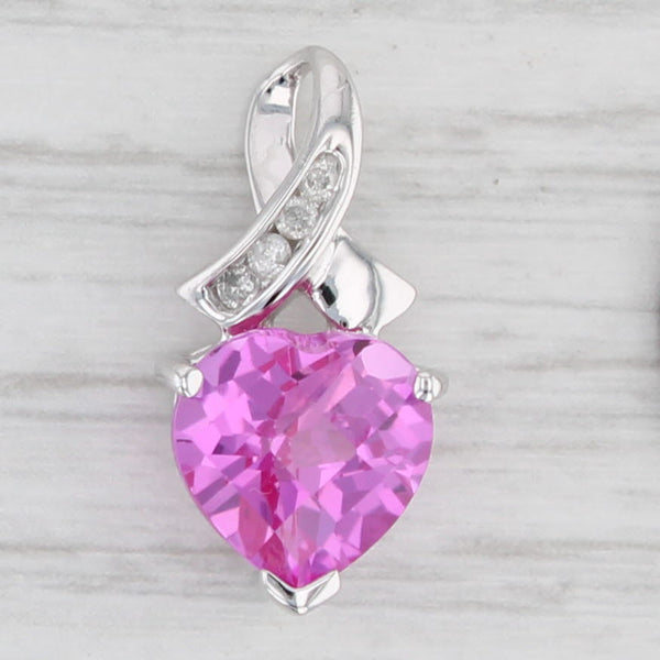 Light Gray 3.36ctw Lab Created Pink Sapphire Diamond Heart Pendant 10k Gold Small Drop