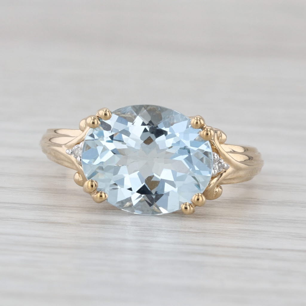 3.83ctw Oval Aquamarine Diamond Ring 14k Yellow Gold Size 8