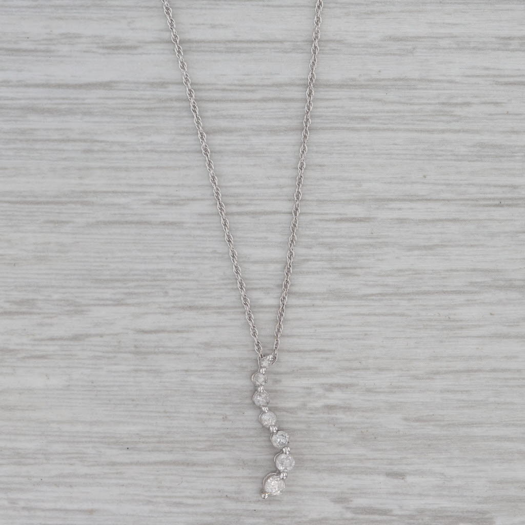 Gray 0.20ctw Diamond Journey Pendant Necklace 14k White Gold 20.5" Rope Chain
