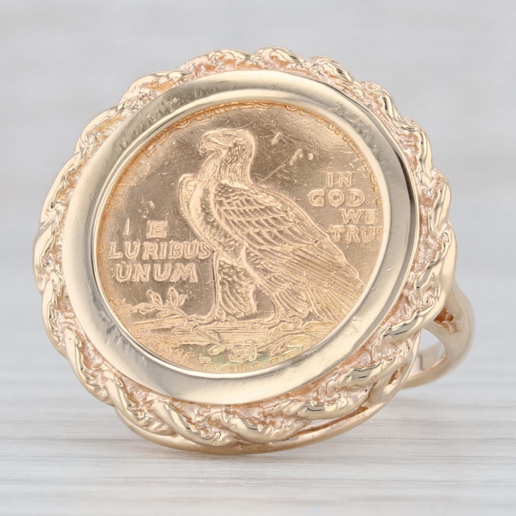 Light Gray 1912 2.5 Dollar Coin Ring 14k 22k Yellow Gold Size 7 Indian Head Eagle Signet