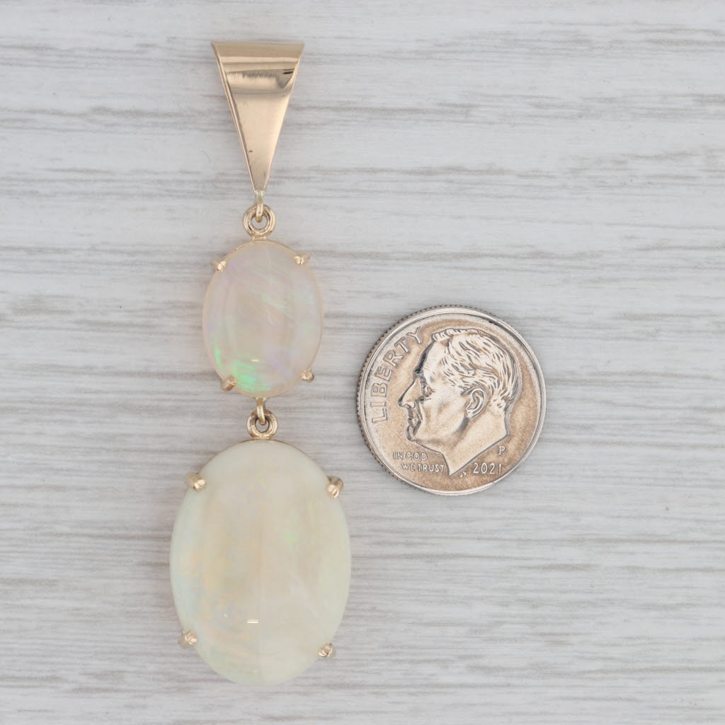 Gray Large Oval Opal Drop Pendant 14k Yellow Gold