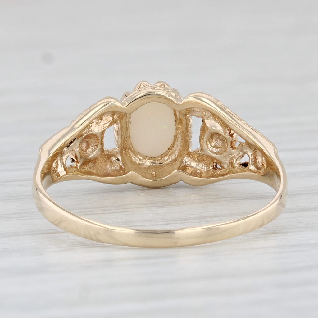 Light Gray Oval Cabochon Opal Solitaire Ring 10k Yellow Gold Size 10.5