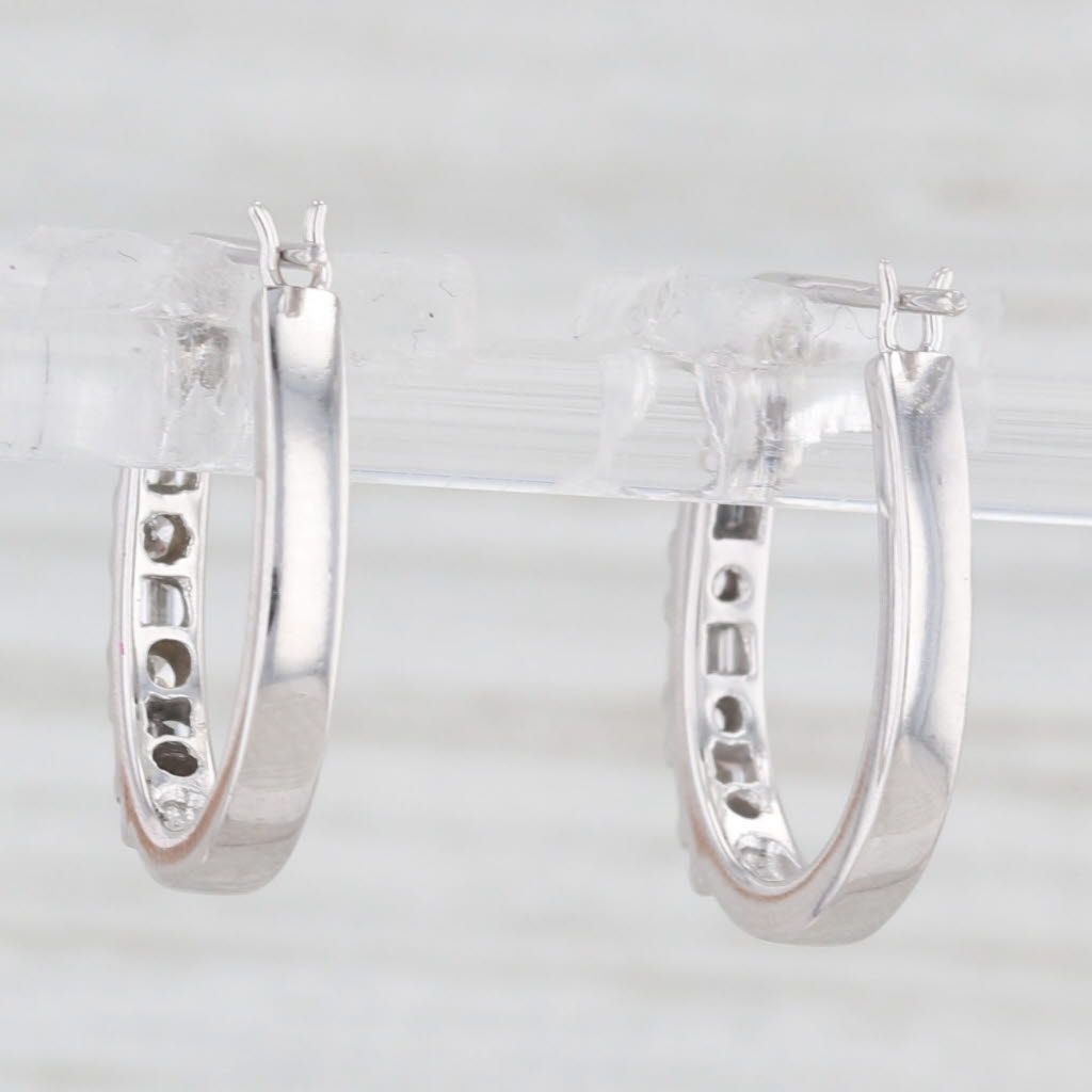 Light Gray 0.30ctw Diamond Hoop Earrings 14k White Gold Snap Top Oval Hoops