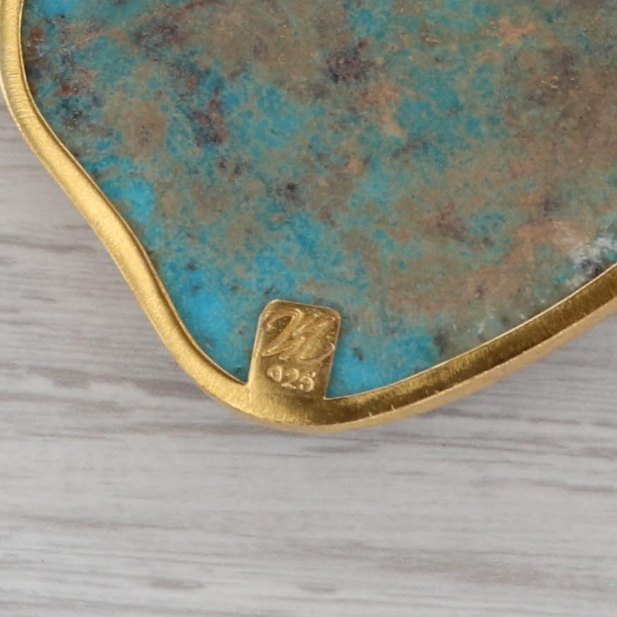 New Nina Wynn Turquoise Statement Necklace Sterling Gold Vermeil 20"