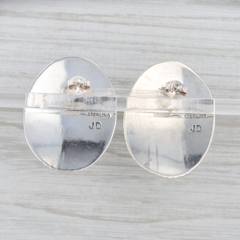 Southwestern Vintage Onyx Statement Earrings Sterling Silver Signed JD