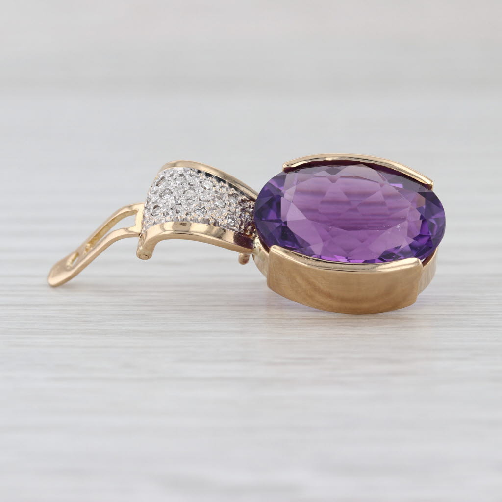 9.10ctw Oval Amethyst Diamond Pendant 14k Yellow Gold Enhancer Clip Bail