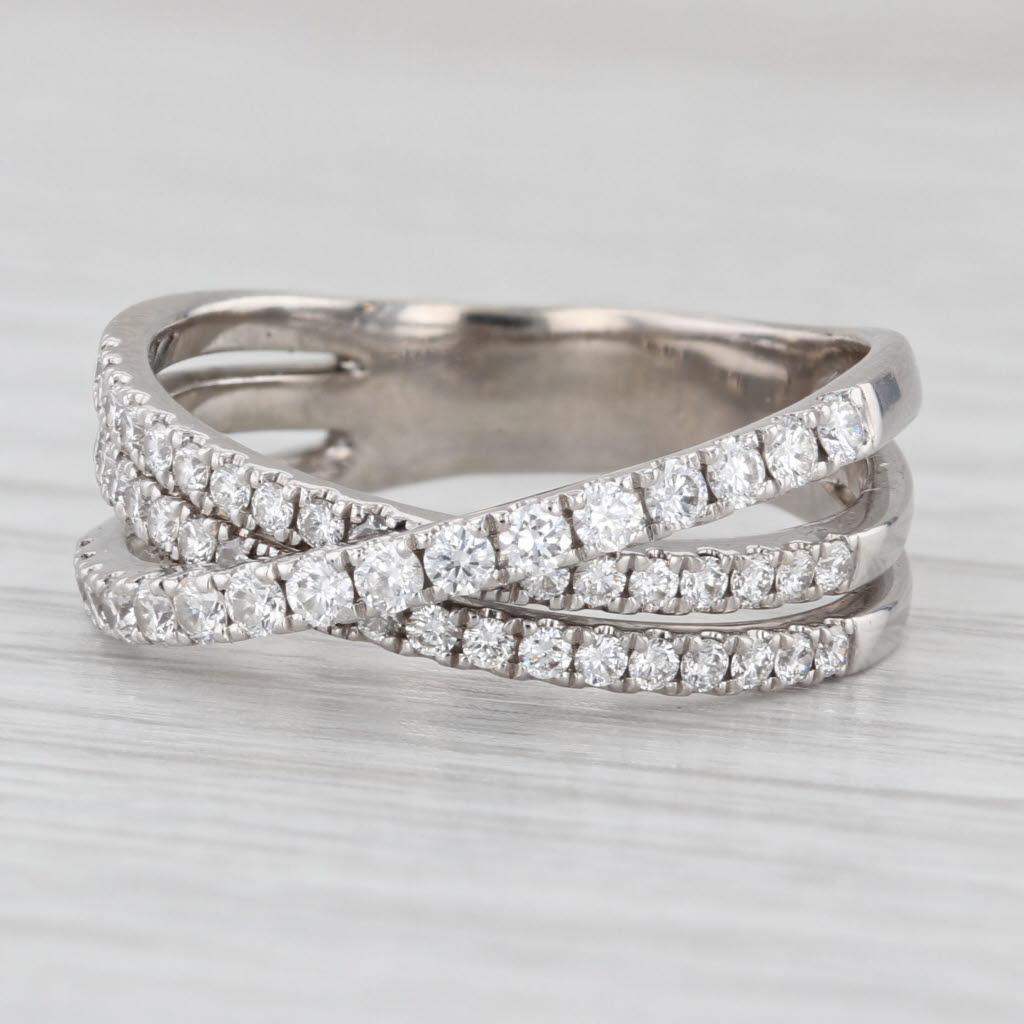 0.73ctw Diamond Crossover Ring 14k White Gold Size 9.5 Anniversary 3-Bands