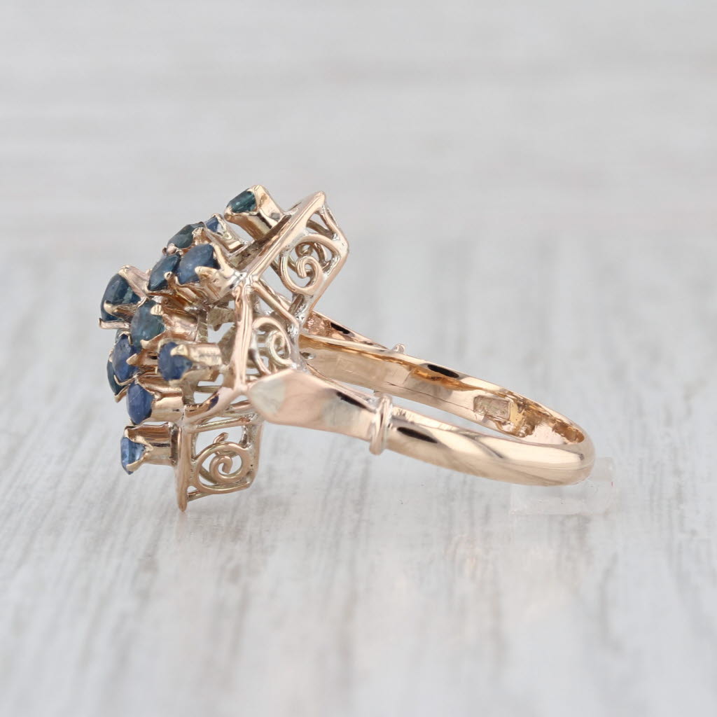 Vintage 2.15ctw Blue Sapphire Cluster Ring 14k Gold Size 6.5 Flower Cluster
