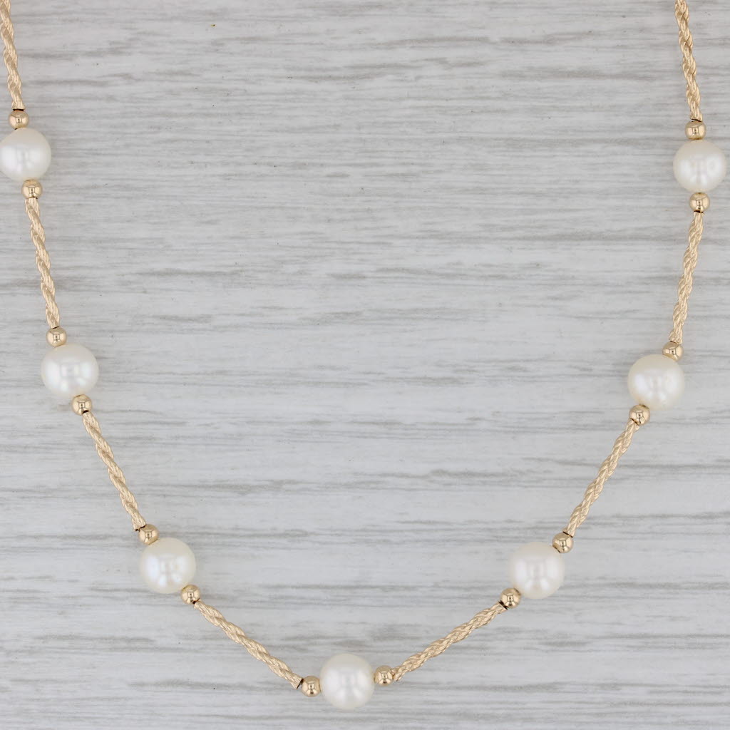 Gray Cultured Pearl Station Necklace 14k Yellow Gold 15" Rope Chain