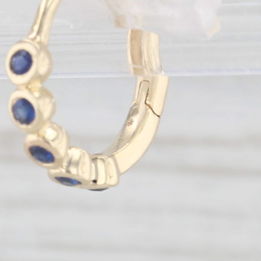 Light Gray New Blue 0.10ctw Sapphire Hoop Huggie Earrings 10k Yellow Gold Round Hoops