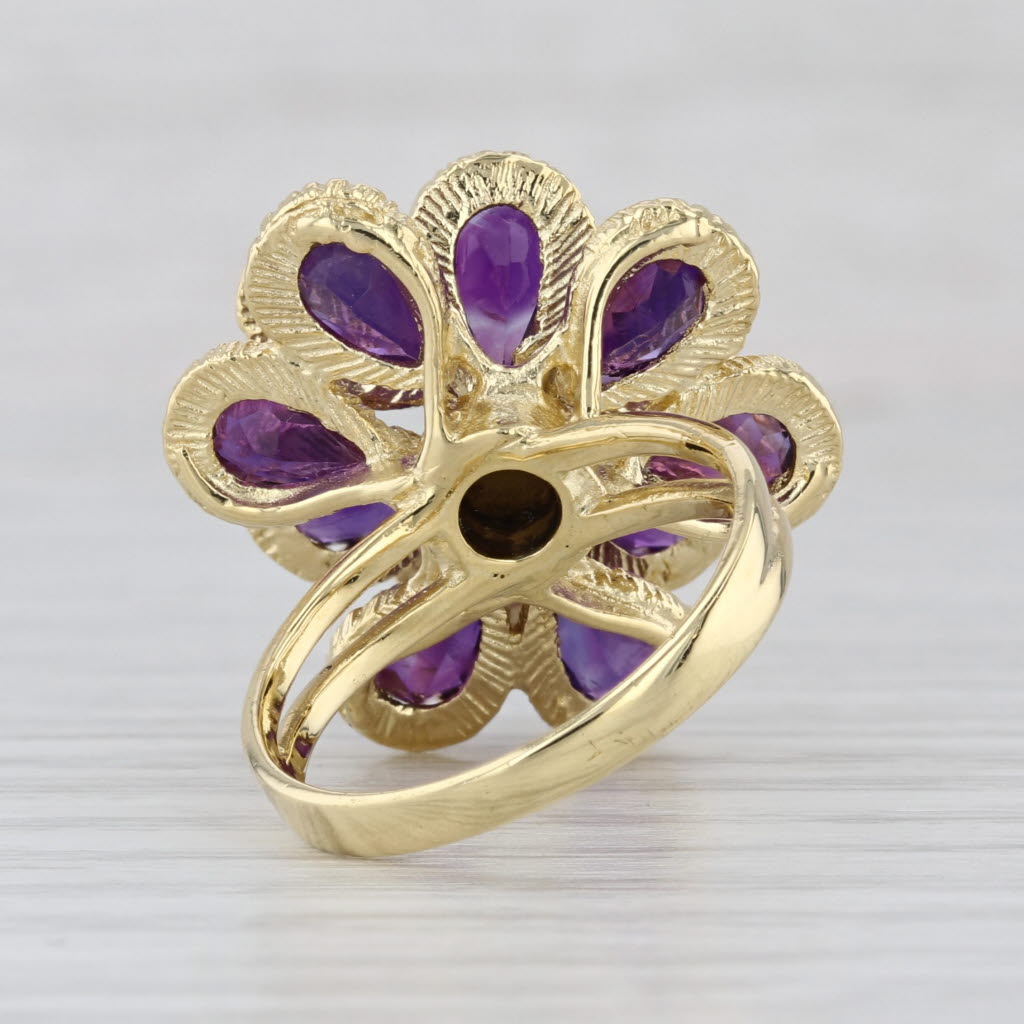 8.10ctw Amethyst Flower Cluster Ring 18k Yellow Gold Size 7.5 Cocktail