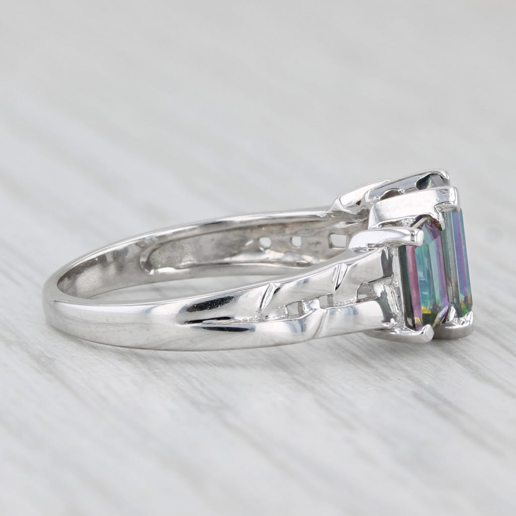 Light Gray 3.08ctw Mystic Topaz 3-Stone Ring 10k White Gold Size 7