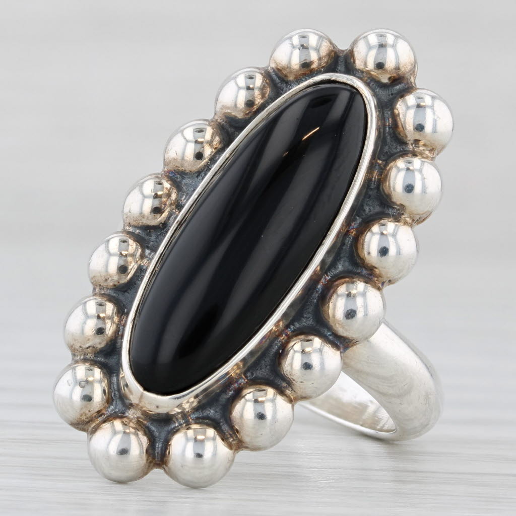 Light Gray Vintage Onyx Ring Sterling Silver Size 8 Statement Mexico