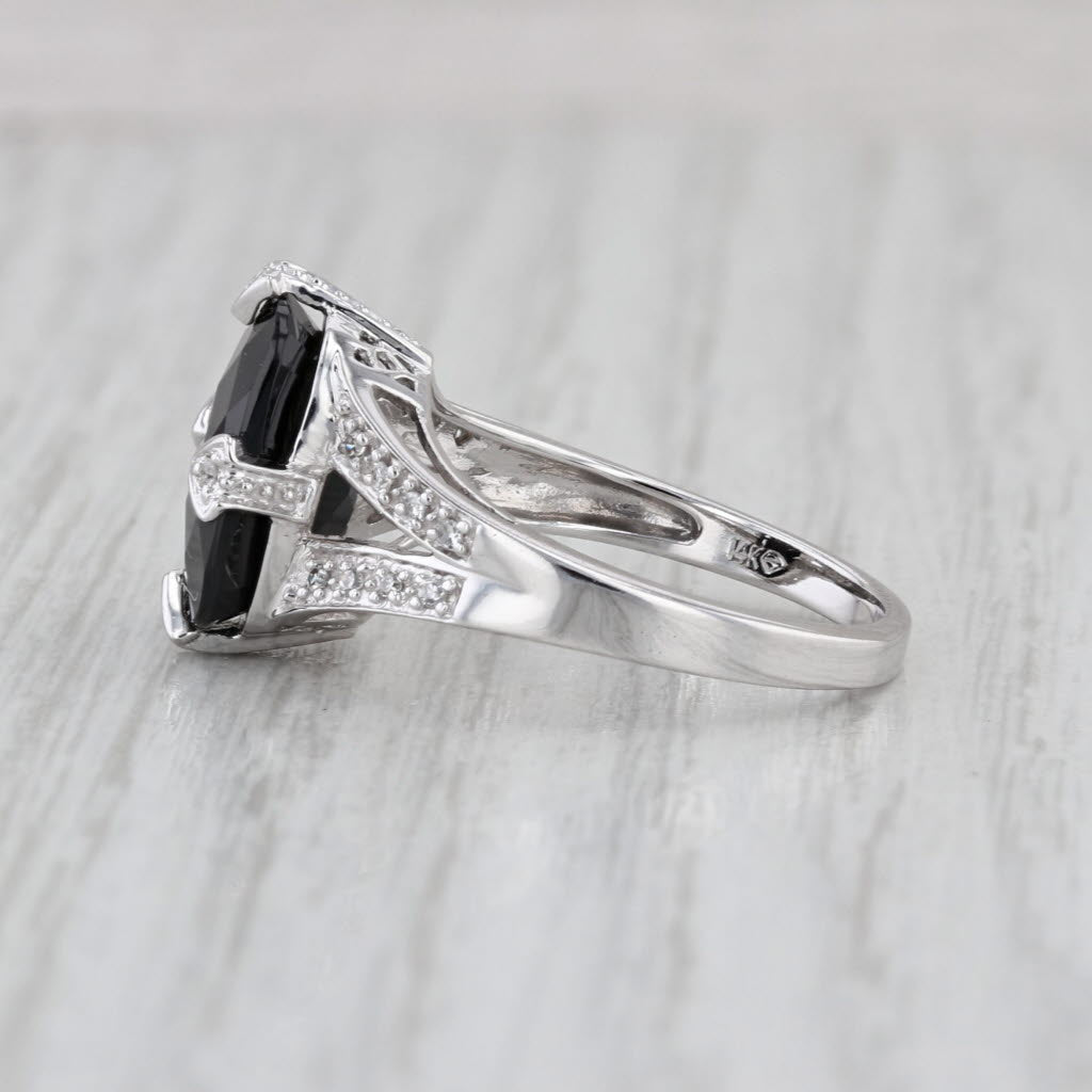 Cushion Onyx Diamond Ring 14k White Gold Size 7