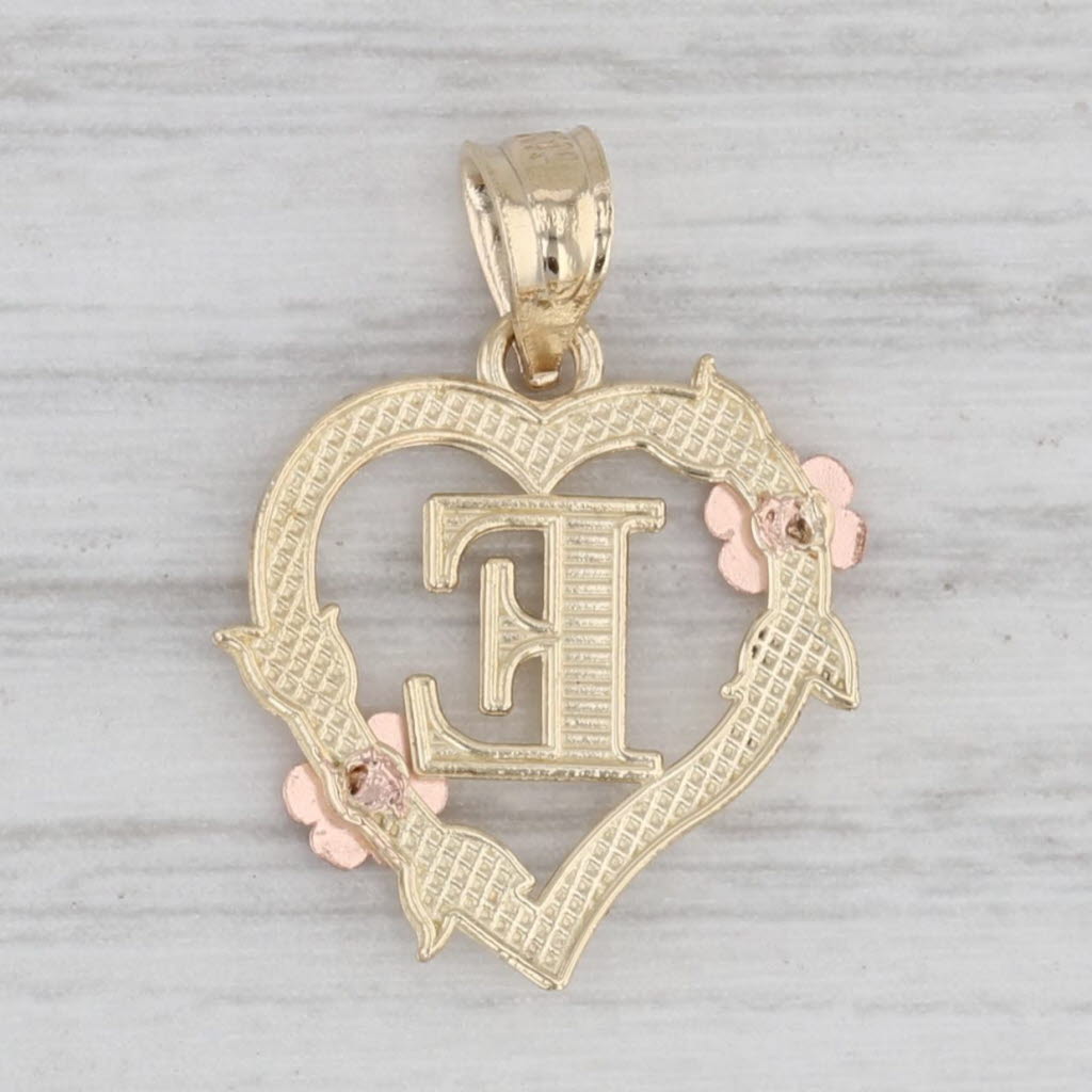 Gray Initial E Open Heart Pendant 10k Yellow Rose Gold Gift Keepsake