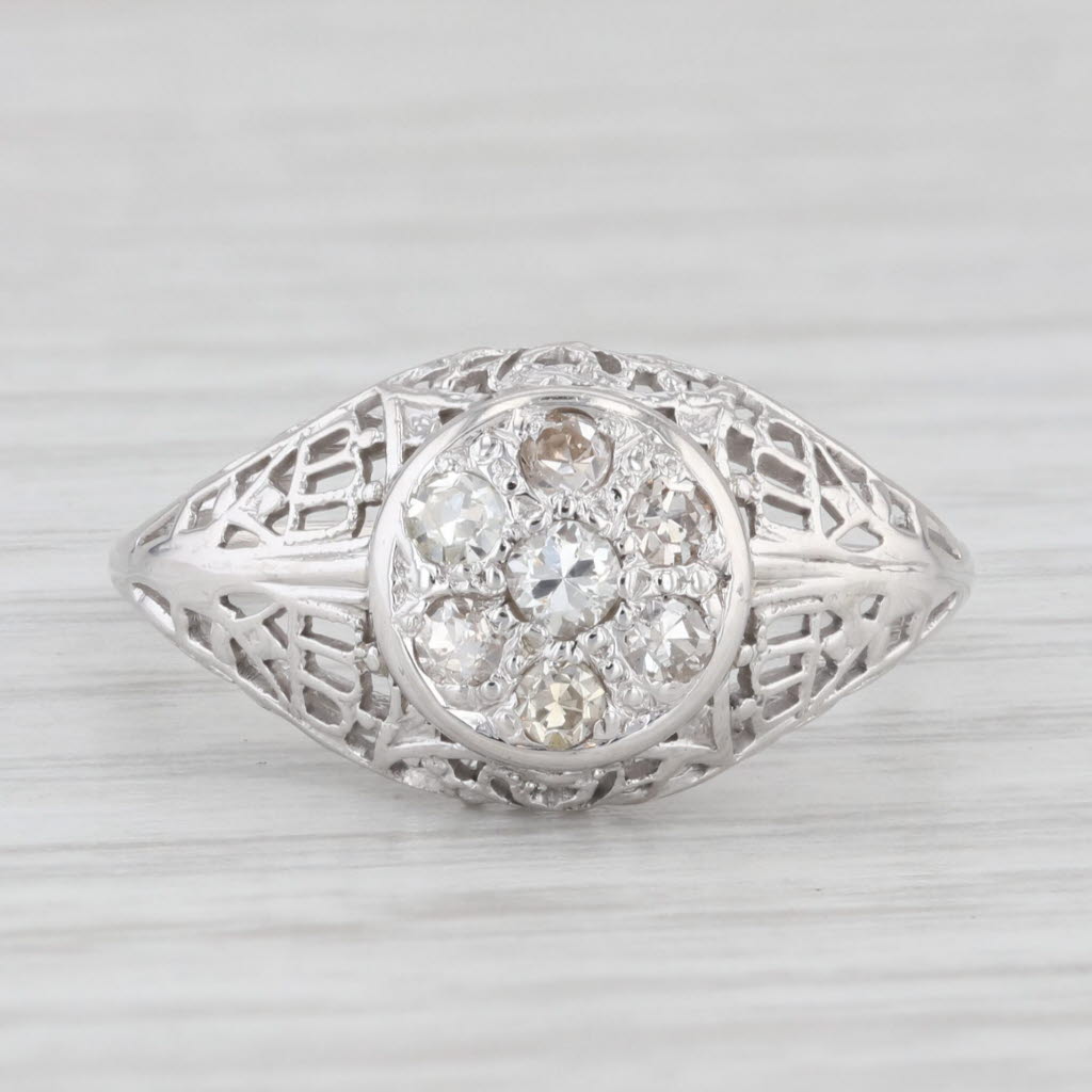 Light Gray Vintage Art Deco 0.25ctw Diamond Filigree 20k White Gold Ring Size 7