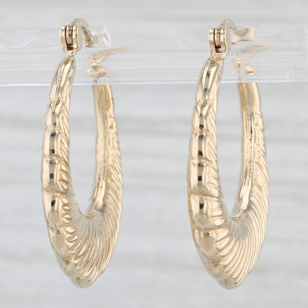 Light Gray Scalloped Beveled Hoop Earrings 10k Yellow Gold Snap Top Posts