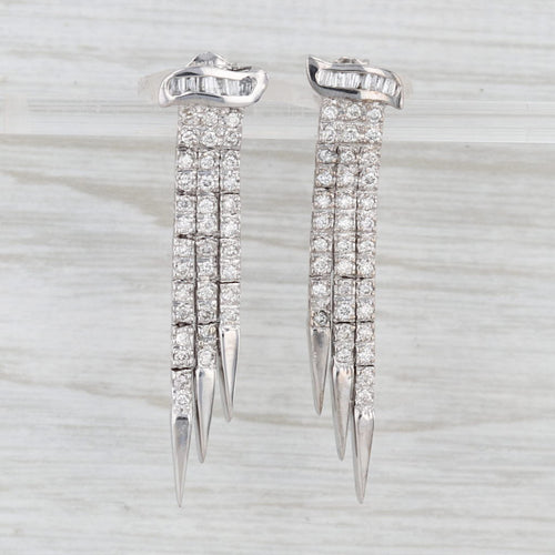 Vintage 1ctw Diamond Fringe Dangle Earrings 18k White Gold