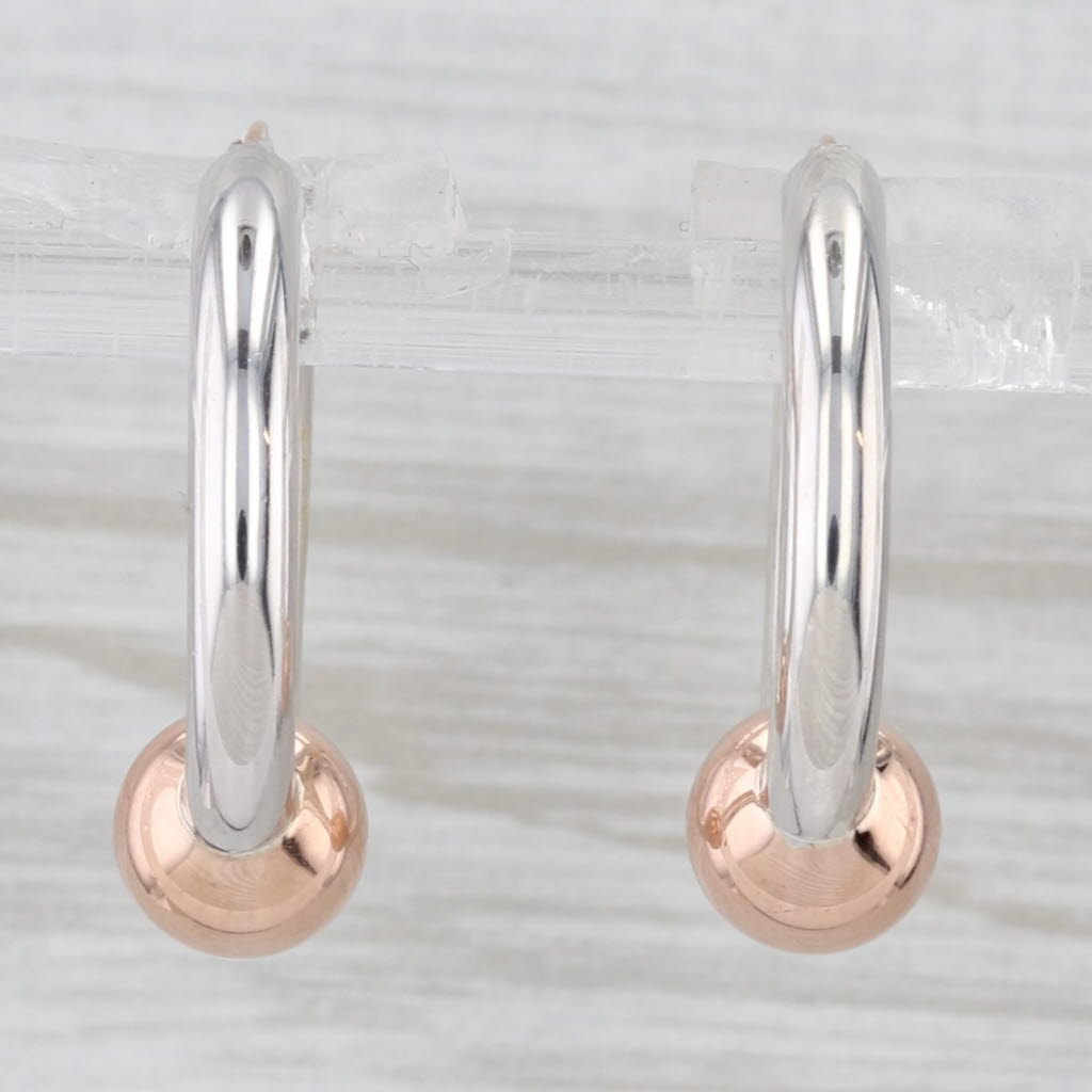 Light Gray 2-Toned Bead Accented Hoop Earrings 14k Rose Gold Sterling Silver Round Hoops