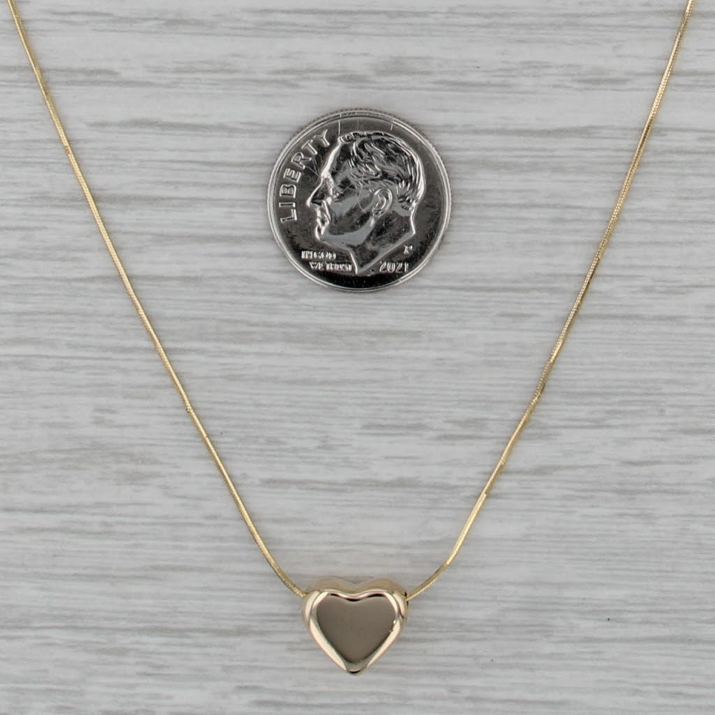 Puffy Heart Slide Pendant Necklace 14k Yellow Gold 17" Snake Chain