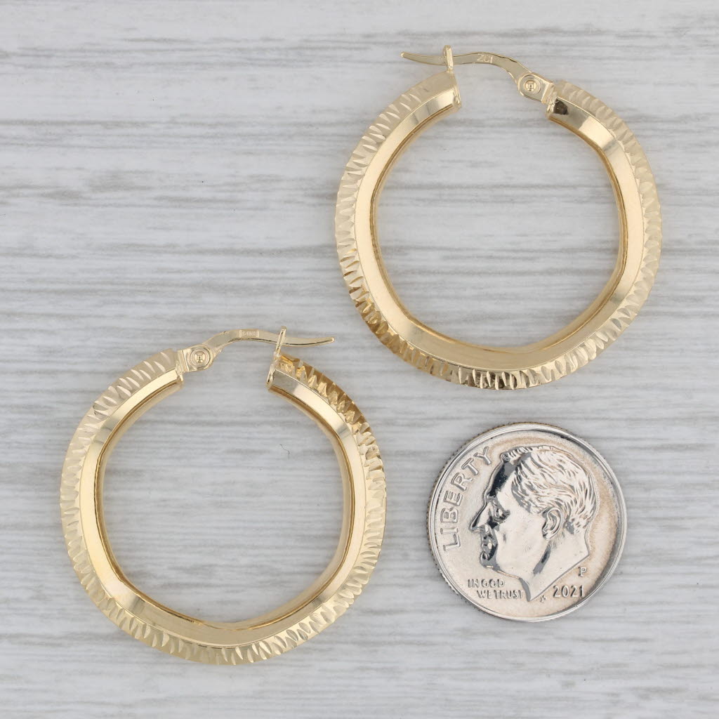 Gray New Textured Hoop Earrings 14k Yellow Gold Round Hoops Pierced Snap Top