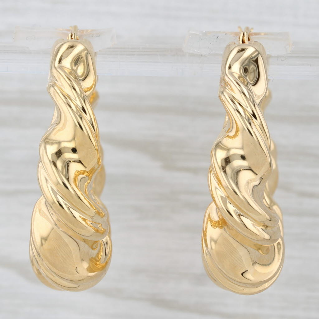 Light Gray New Milor Italy Twist Hoop Earrings 14k Gold Resin Filled Snap Top Round Hoops