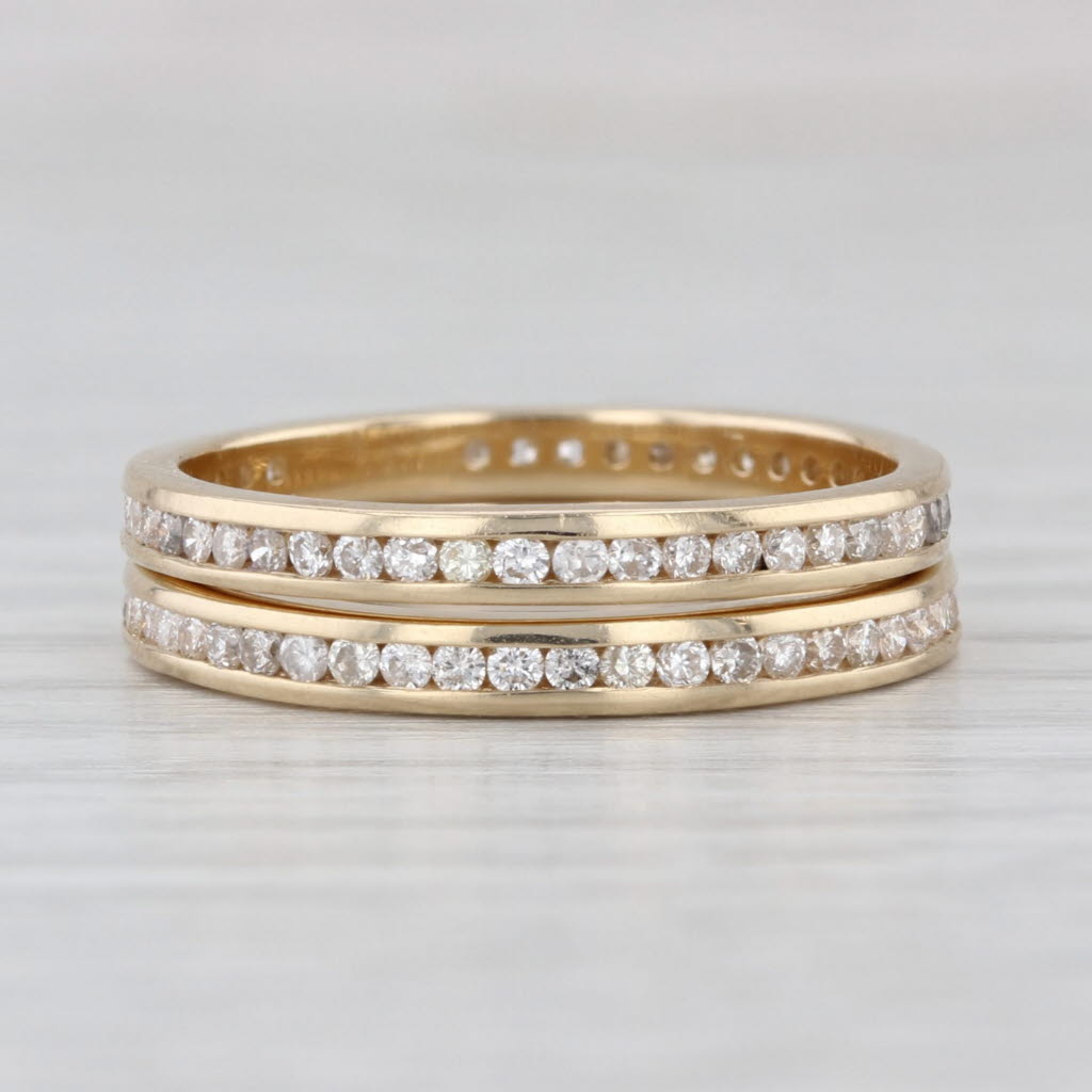 0.68ctw Diamond Eternity Bands 14k Yellow Gold Size 7 Stackable Wedding 2 Rings
