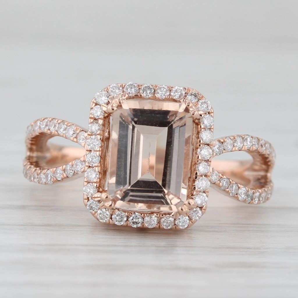 Light Gray 1.54ctw Morganite Diamond Halo Ring 14k Rose Gold Size 5.25 Engagement