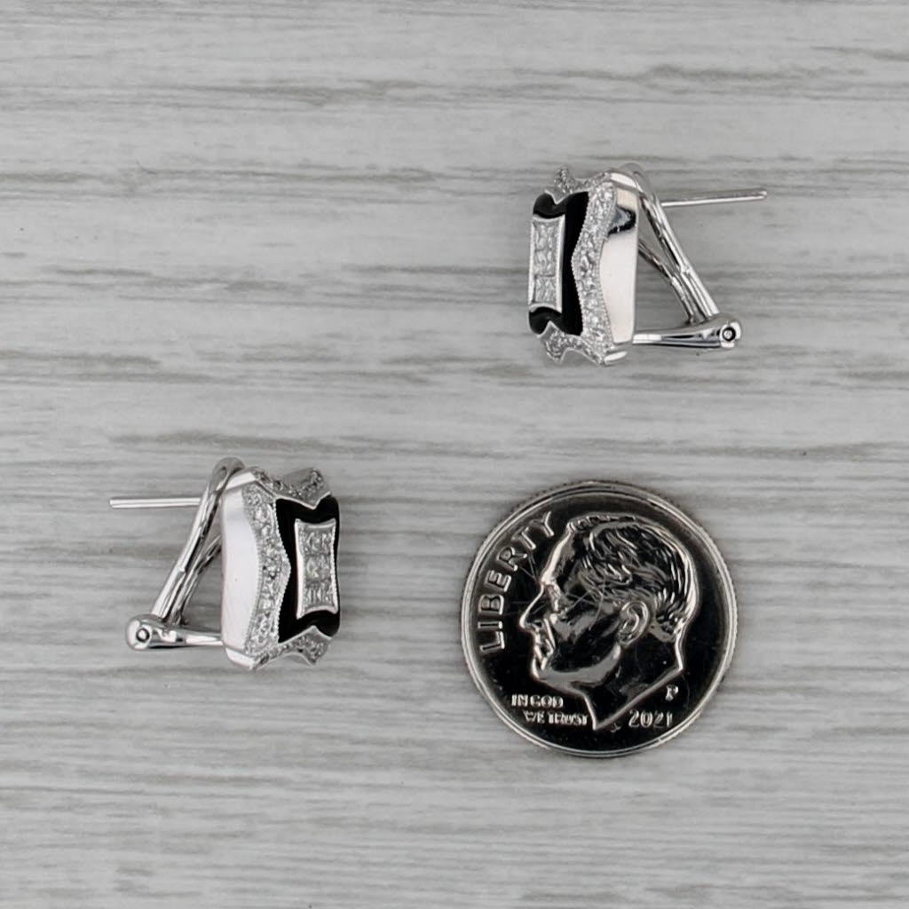 0.63ctw Diamond Onyx Halo Stud Earrings 18k White Gold Pierced Omega Backs