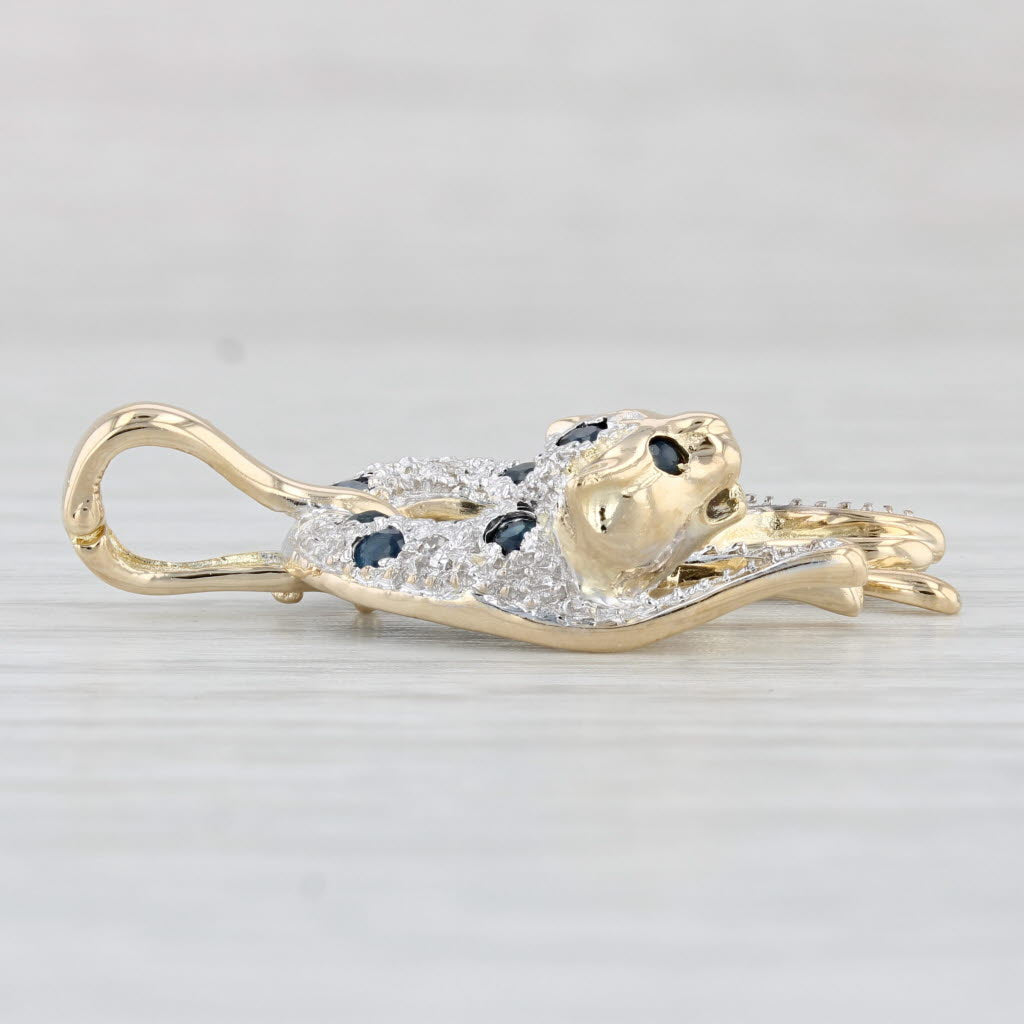 Light Gray Blue Sapphire Diamond Leopard Pendant 14k Gold Wildcat Drop Enhancer Clip Bail